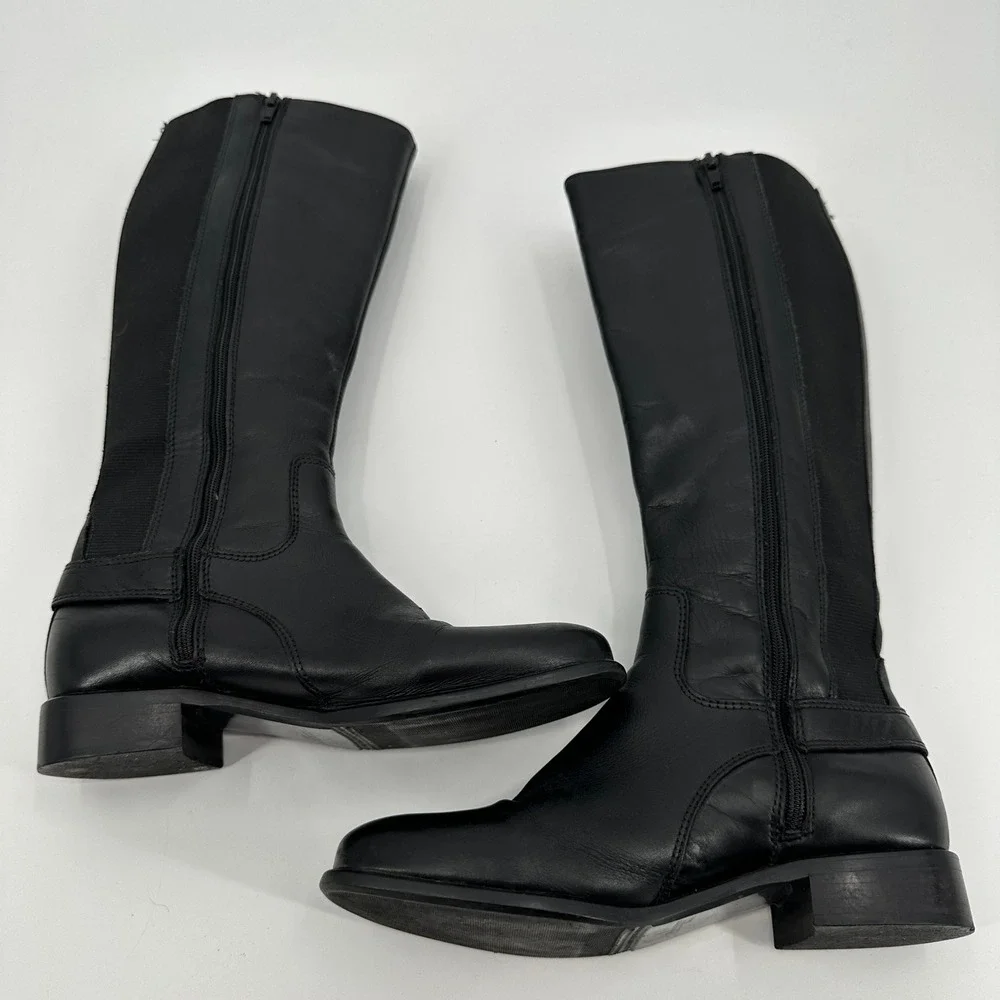 La‎ Canadienne Black Leather Buckle Tall Riding Boots Women Size 5 M
